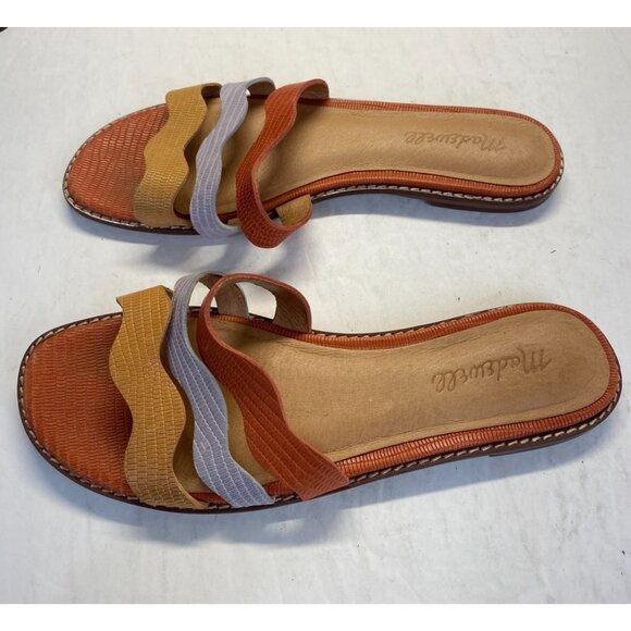 Madewell Slide Flat Sandal Embossed Leather Triple Straps Size 7.5,Comfort - Picture 1 of 12